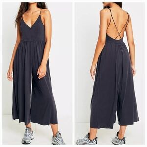 UO Silence + Noise Molly Cupro Cullotes Jumpsuit sz S Slate Grey Blue Modal